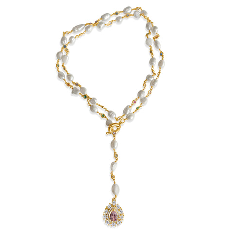 Pink Teardrop Pearl Lariat