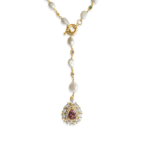 Pink Teardrop Pearl Lariat