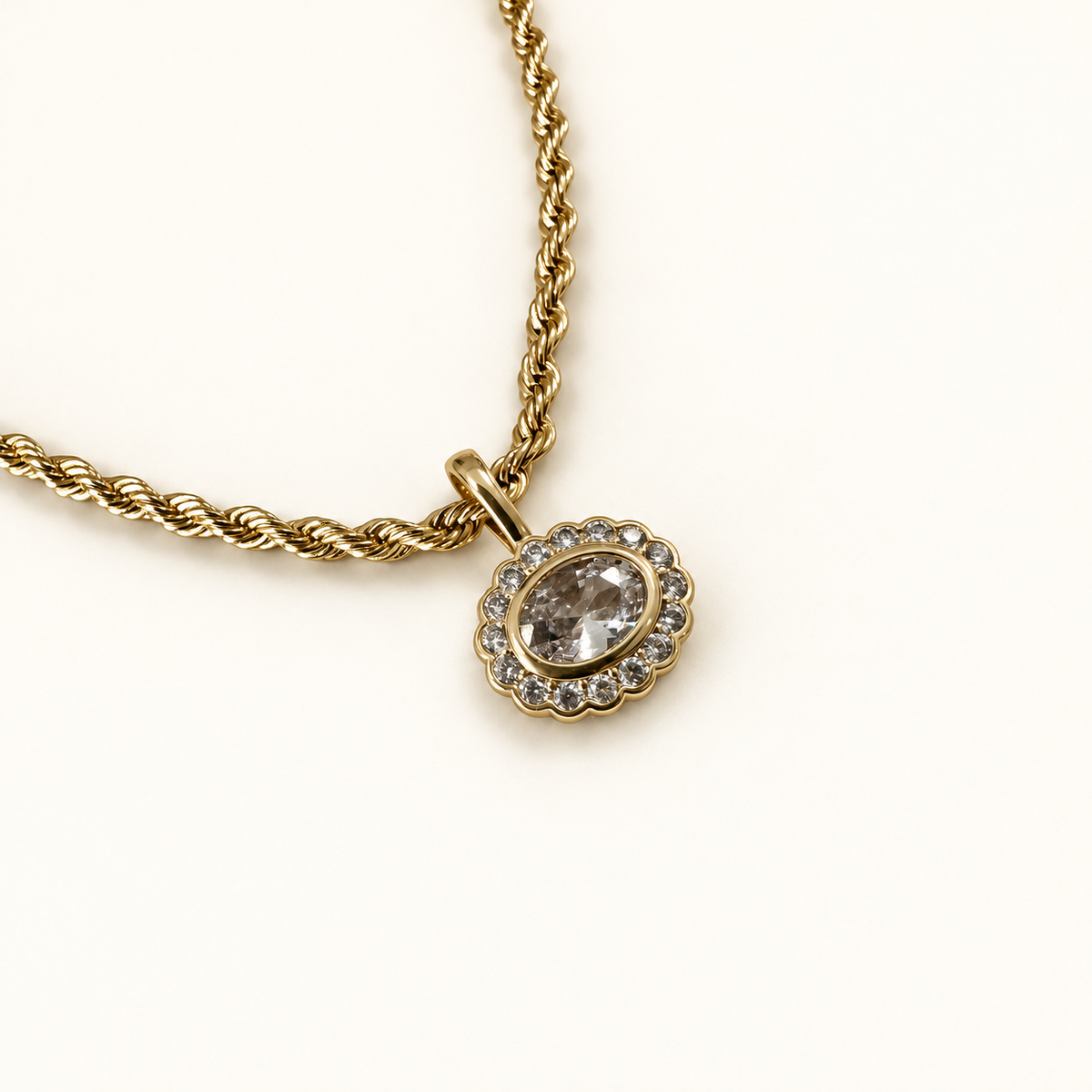 East-West Oval Halo Necklace – Crystal Clear