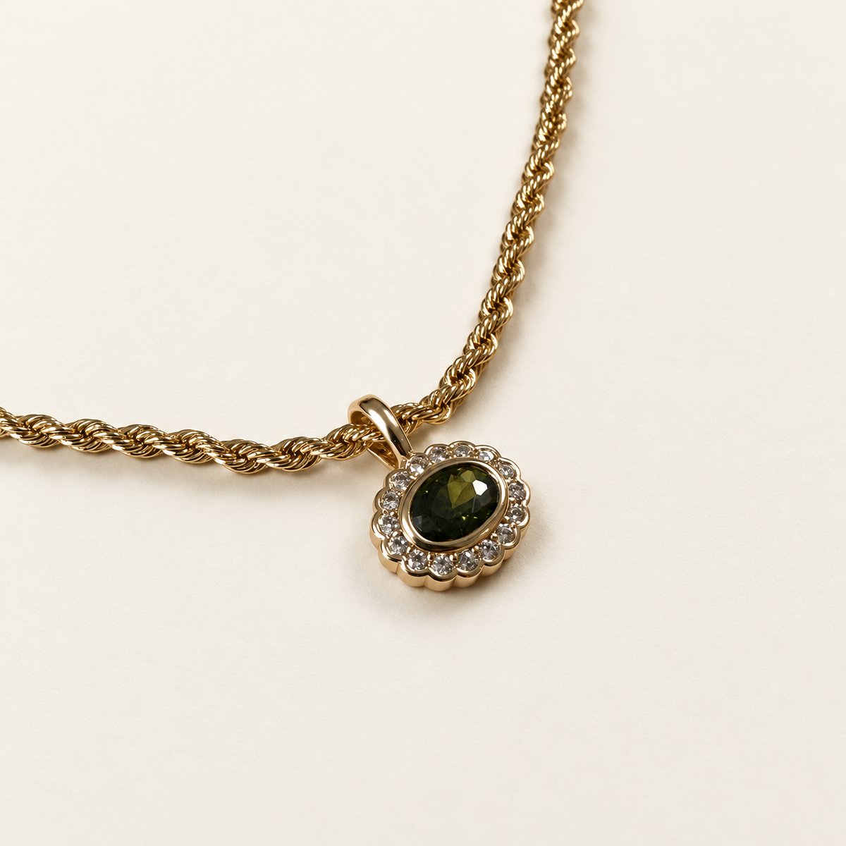 East-West Oval Halo Necklace – Peridot Green