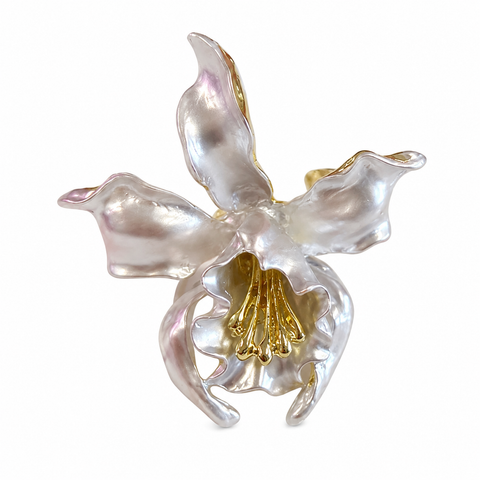 White Orchid Enamel Ring