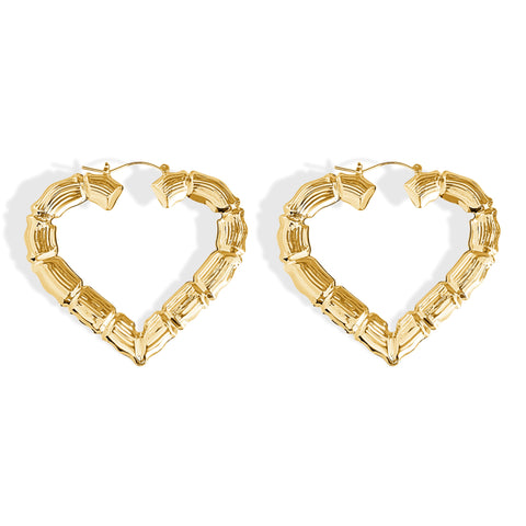 Large Bamboo Heart Hoops