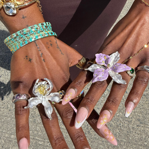 White Orchid Enamel Ring