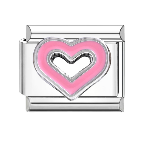 Silver Pink Outlined Heart Charm