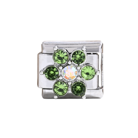 Silver Green Crystal Flower Charm