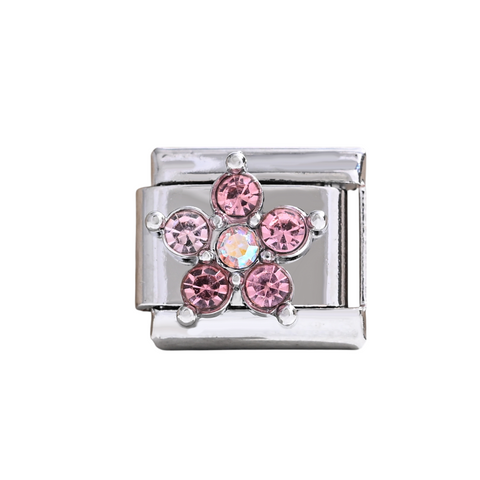 Silver Pink Crystal Flower Charm