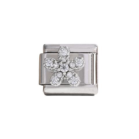 Silver Crystal Flower Charm
