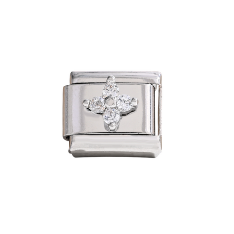 Silver Four-Petal Crystal Flower Charm