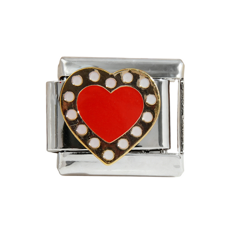Silver Polka Dot Red Heart Charm