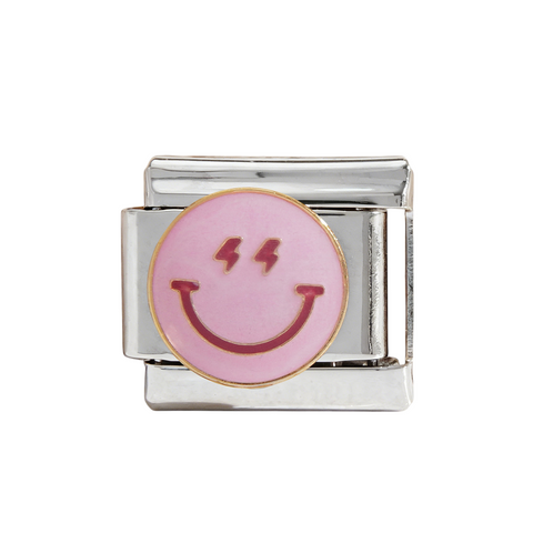Silver Pink Smiley Face Charm