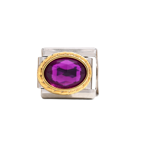 Silver Oval Purple Crystal Charm