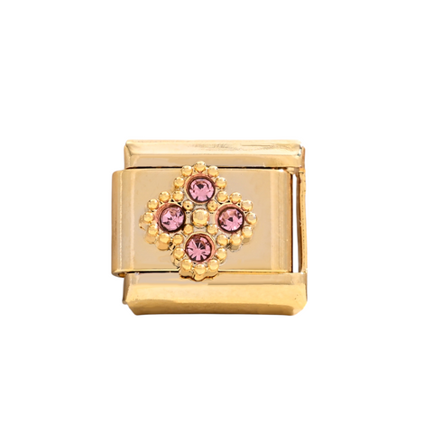 Gold Floral Link with Pink Crystals