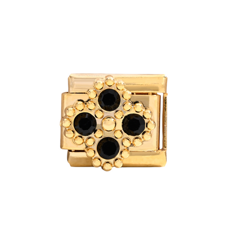 Gold Floral Link with Black Crystals