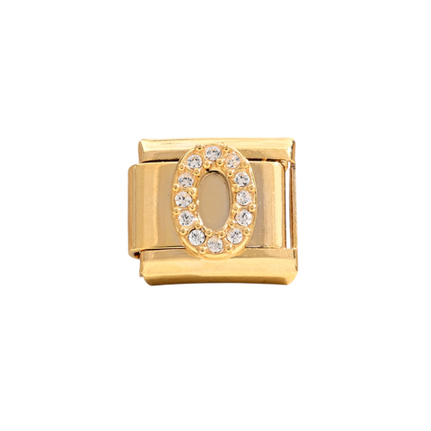 Gold Number 0 Crystal Charm