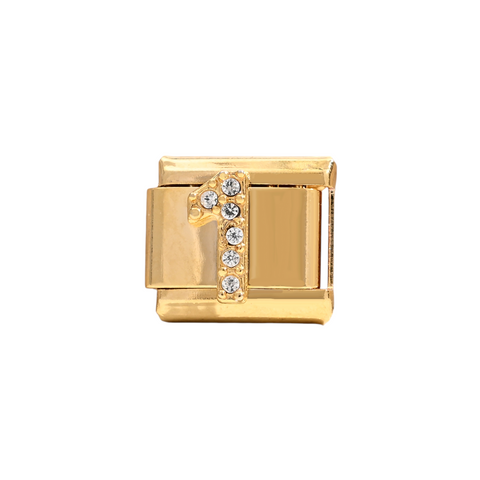 Gold Number 1 Crystal Charm