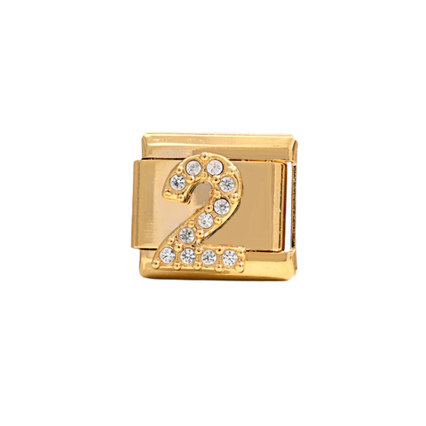 Gold Number 2 Crystal Charm