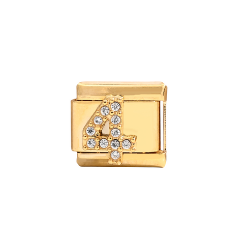 Gold Number 4 Crystal Charm