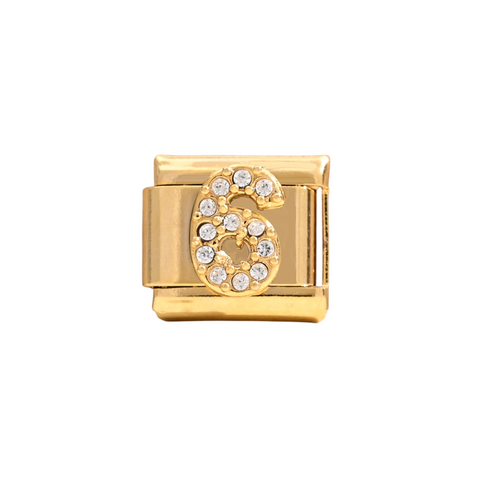 Gold Number 6 Crystal Charm