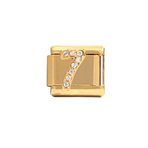 Gold Number 7 Crystal Charm