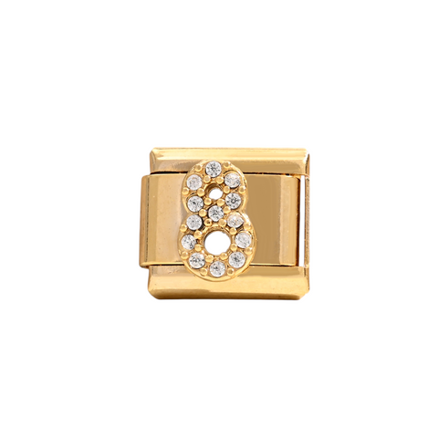 Gold Number 8 Crystal Charm