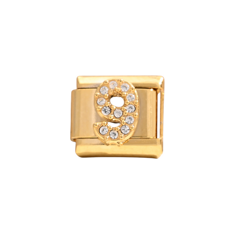 Gold Number 9 Crystal Charm