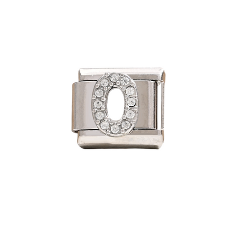 Silver Number 0 Crystal Charm