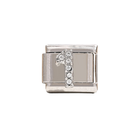 Silver Number 1 Crystal Charm