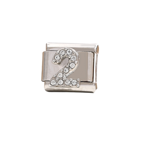 Silver Number 2 Crystal Charm