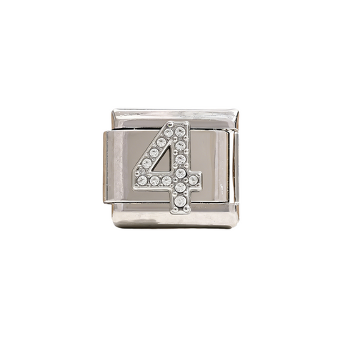 Silver Number 4 Crystal Charm