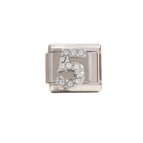 Silver Number 5 Crystal Charm