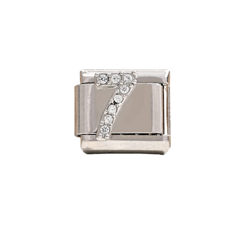 Silver Number 7 Crystal Charm