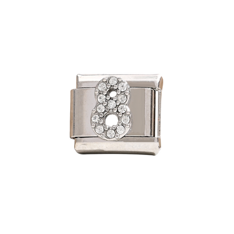 Silver Number 8 Crystal Charm