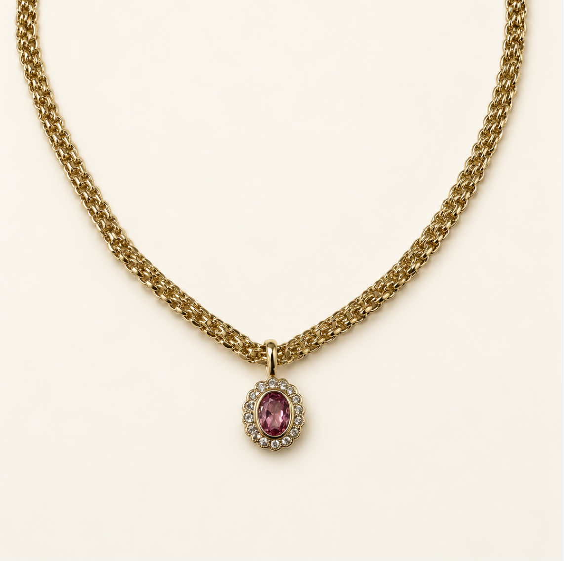 Vintage Oval Necklace – Pink