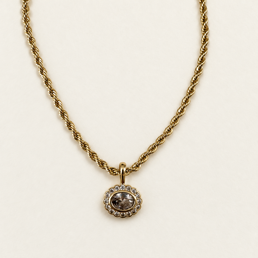 East-West Oval Halo Necklace – Crystal Clear