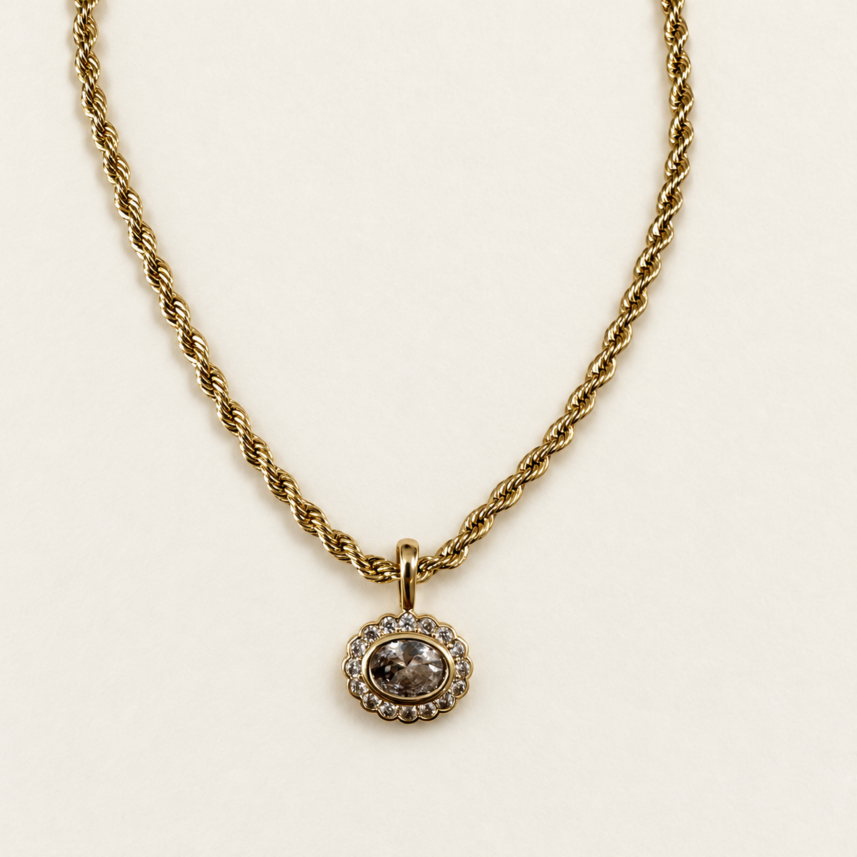 East-West Oval Halo Necklace – Crystal Clear