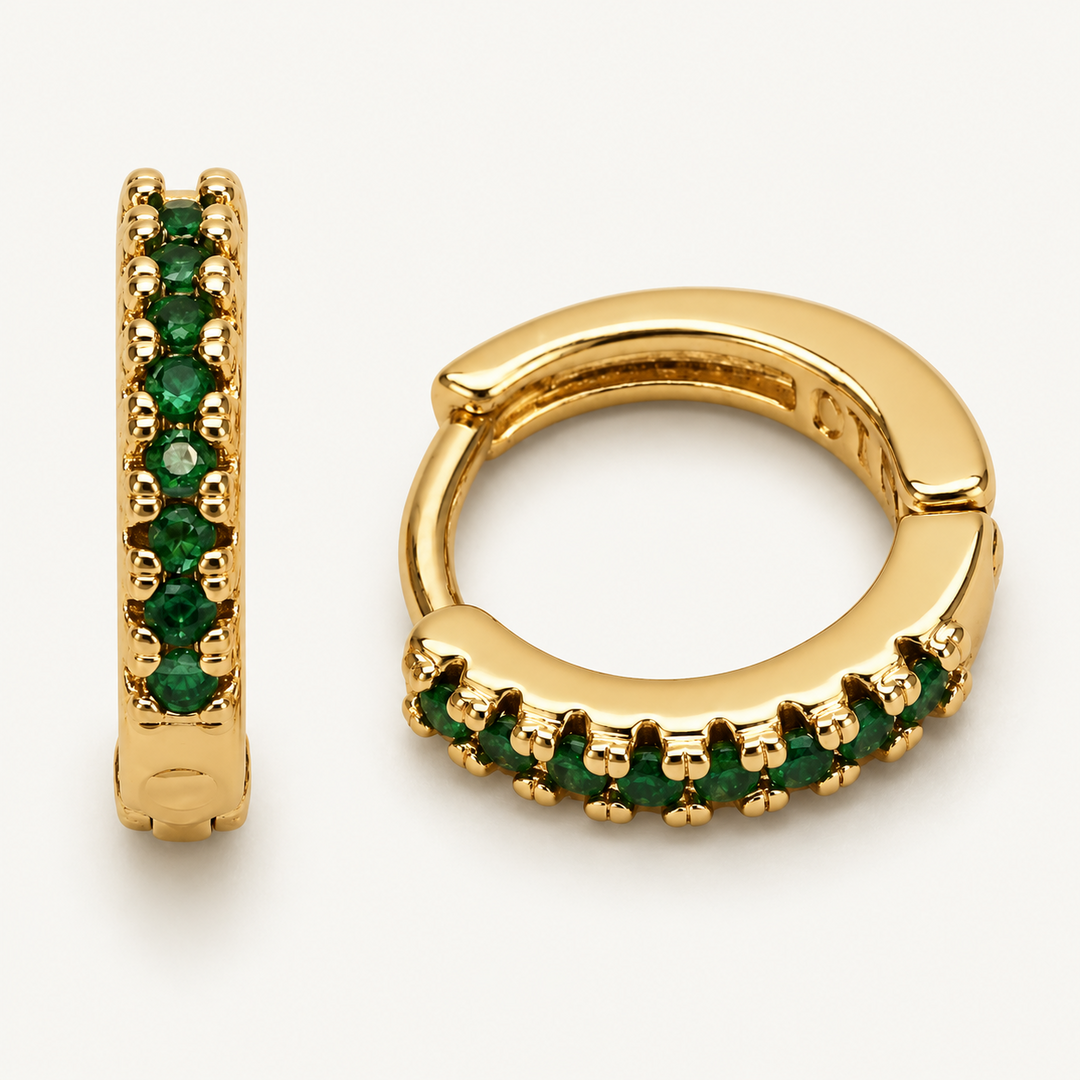Jade Huggies – Emerald Green CZ Huggie Earrings 14mm