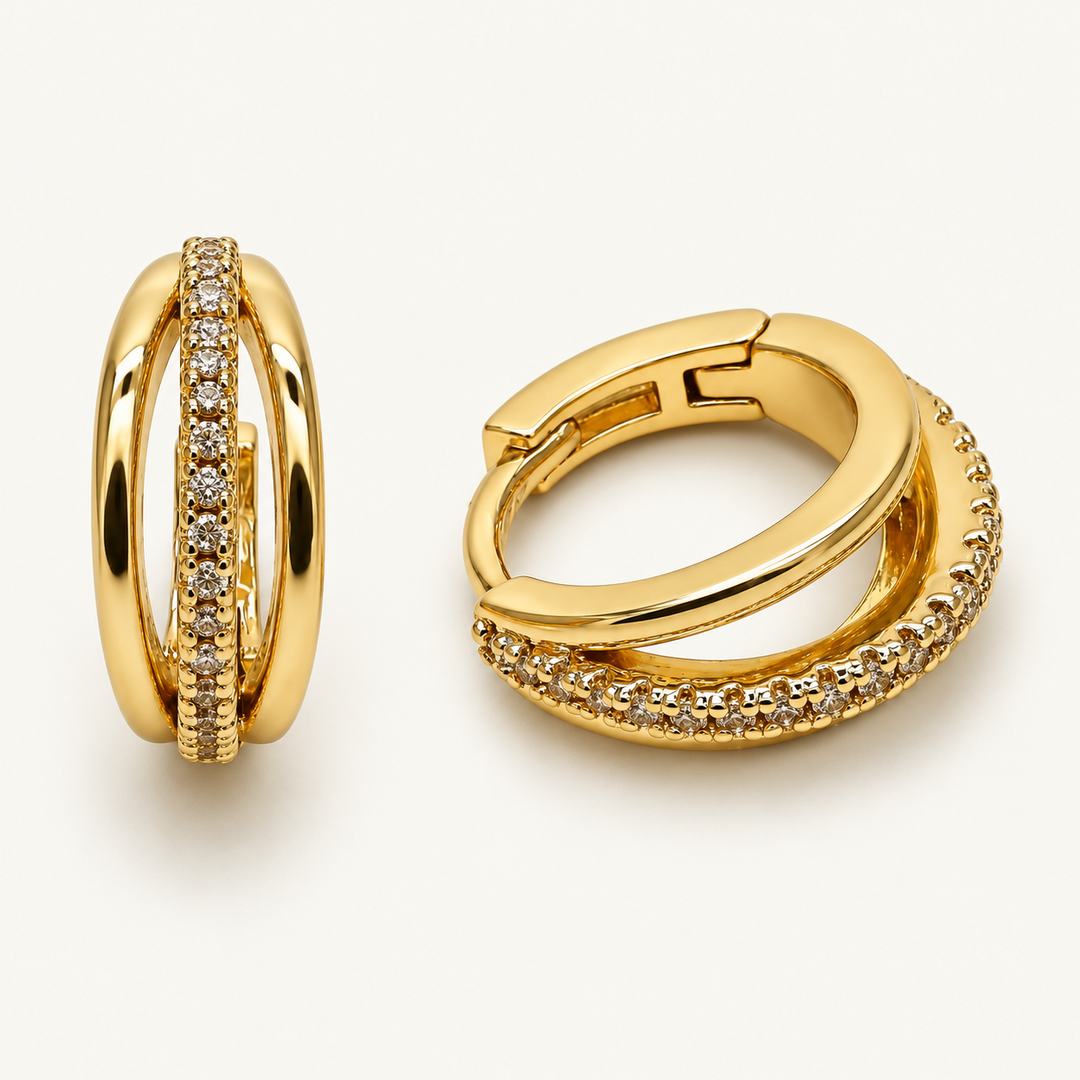 Tia Huggies – Double Row CZ Huggie Earrings 15mm